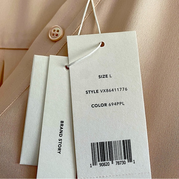 Vince 100% silk banded collar button down blouse in blush ballet pink balletcore - Picture 7 of 7